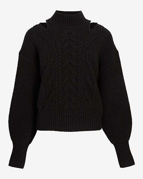 Cable Knit Turtleneck Shoulder Cutout Sweater | Express