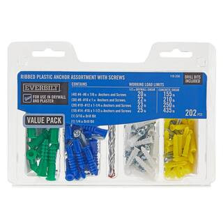 Everbilt 202-Piece #4-#16 x 7/8 in. x 1-1/2 in. Plastic Ribbed Anchor Pack with Screw 802464 - Th... | The Home Depot