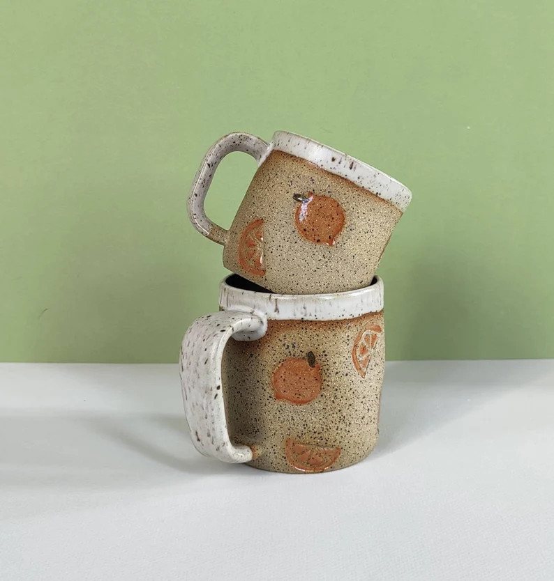Handmade Ceramic Mug in Orange Stamp - Etsy | Etsy (US)