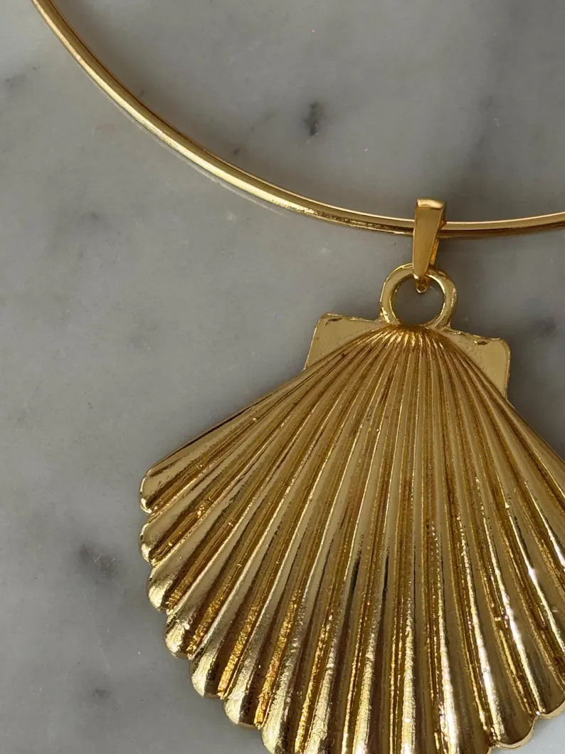 Gold Plated Shell Collar Necklace,  Shell Pendant Necklace, Summer Jewelry, Mermaid Core, Festive... | Etsy (Global)