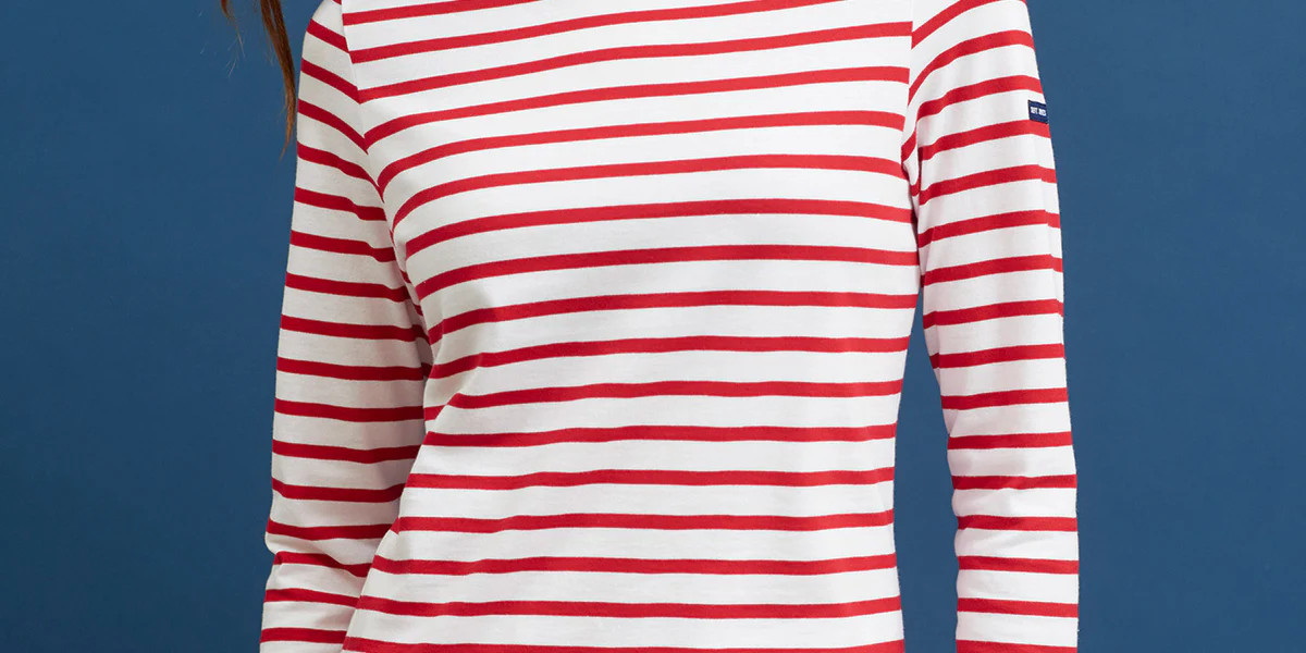 MINQUIDAME - Breton Striped Shirt with Long Sleeve | Soft Cotton | Women Fit (WHITE / RED) | Saint James USA