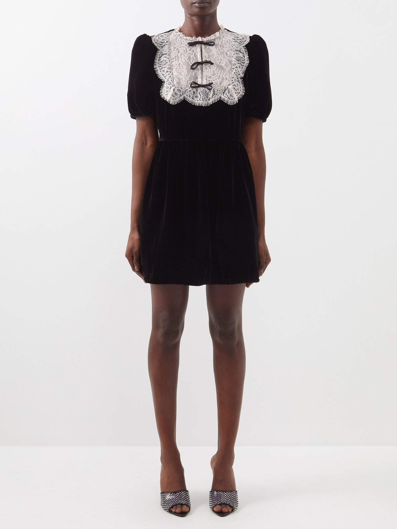 Cherie lace-trim velvet mini dress | Saloni | Matches (US)