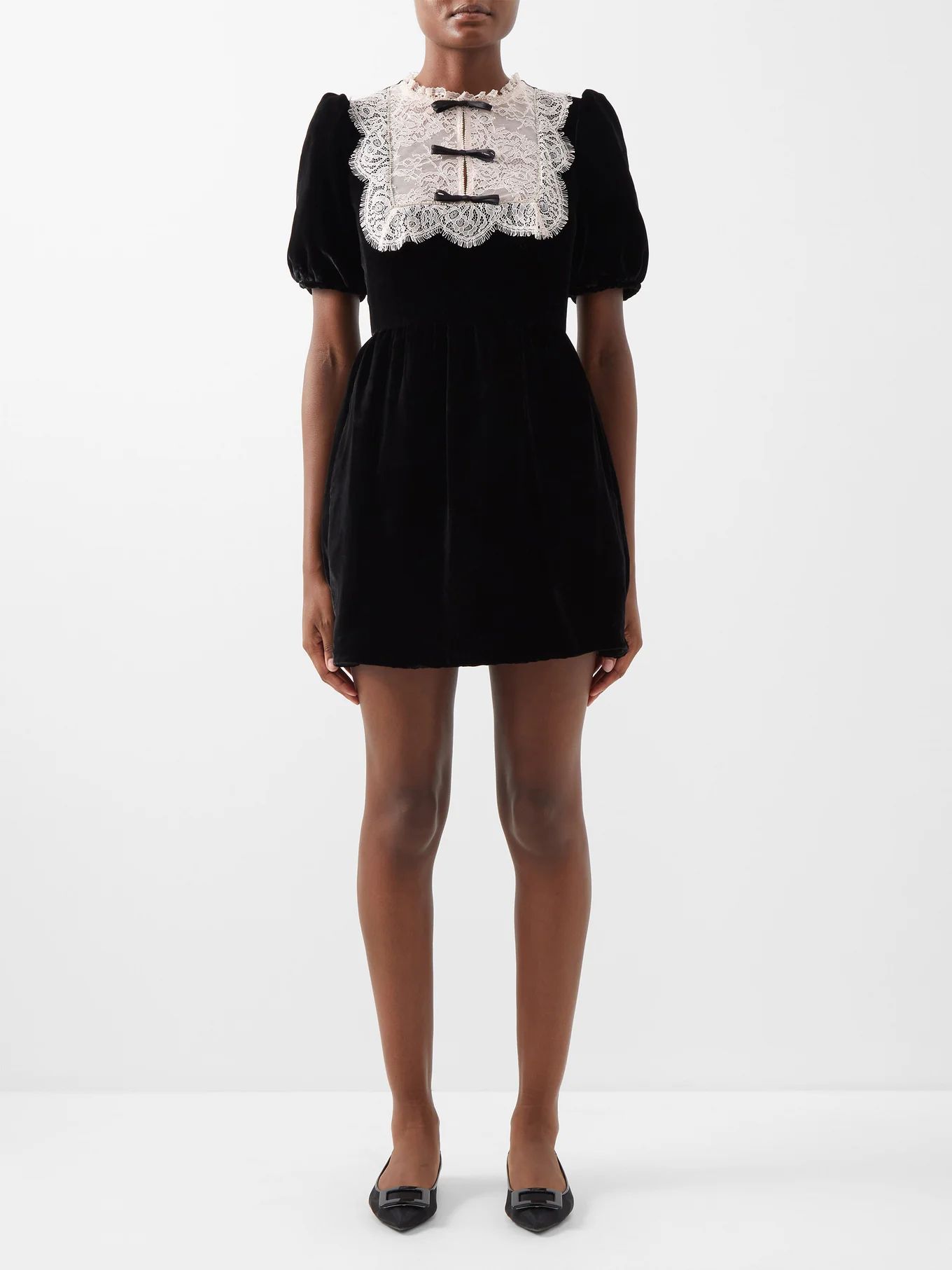 Cherie lace-trim velvet mini dress | Saloni | Matches (US)