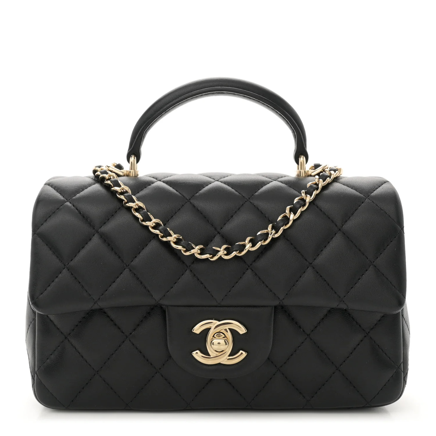 CHANEL Lambskin Quilted Mini Top Handle Rectangular Flap Black | FASHIONPHILE | FASHIONPHILE (US)