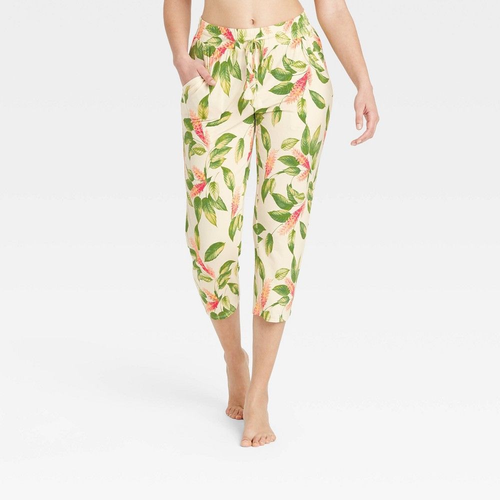 Women's Floral Print Beautifully Soft Cropped Pajama Pants - Stars Above Cream XL, Ivory | Target