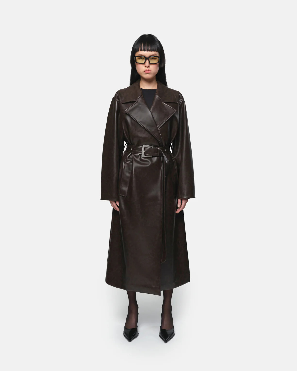 Tate Vegan Leather Trench Coat in Java | Apparis