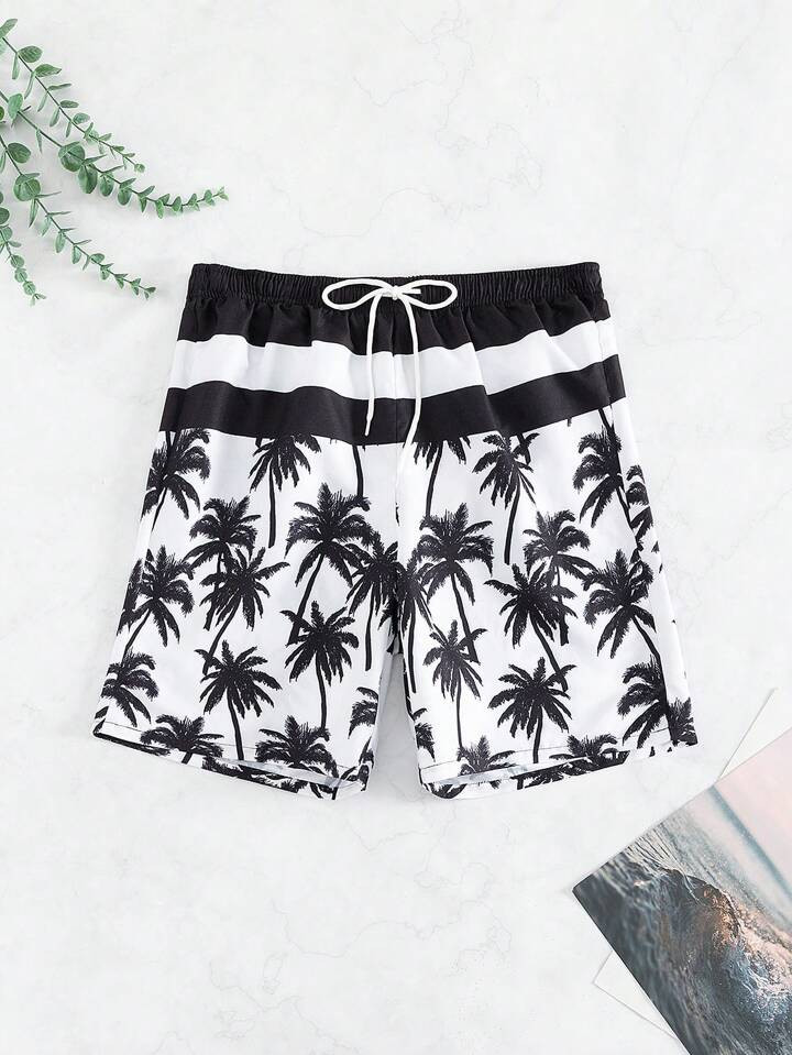 Manfinity Swimmode Men 1pc Coconut Tree Print Drawstring Waist Swim Trunks | SHEIN USA | SHEIN