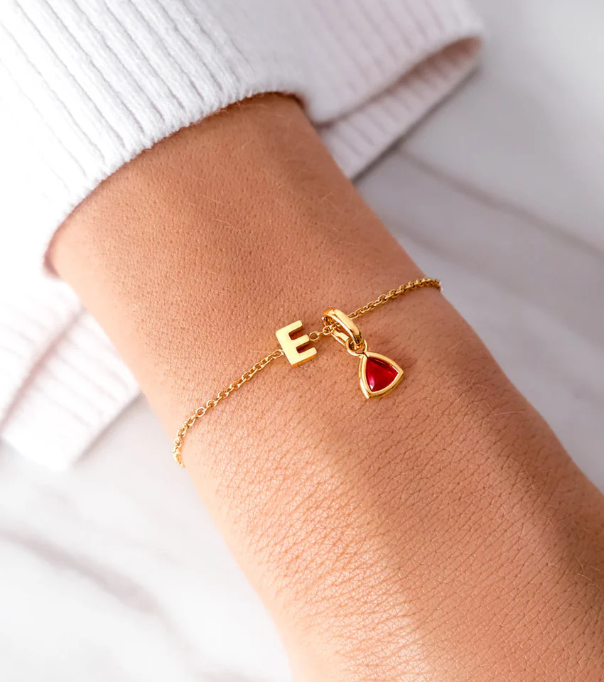 Birthstone & Little Luxe Letter Bracelet (Gold) | Abbott Lyon