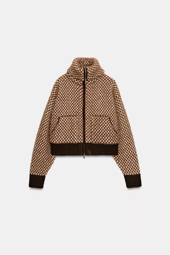 CONTRAST KNIT FAUX FUR BOMBER JACKET | Zara US