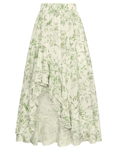 Scarlet Darkness Renaissance Skirts for Women Summer Elastic Waist Irregular Hem Cottagecore Skirt Green Floral M | Amazon (US)