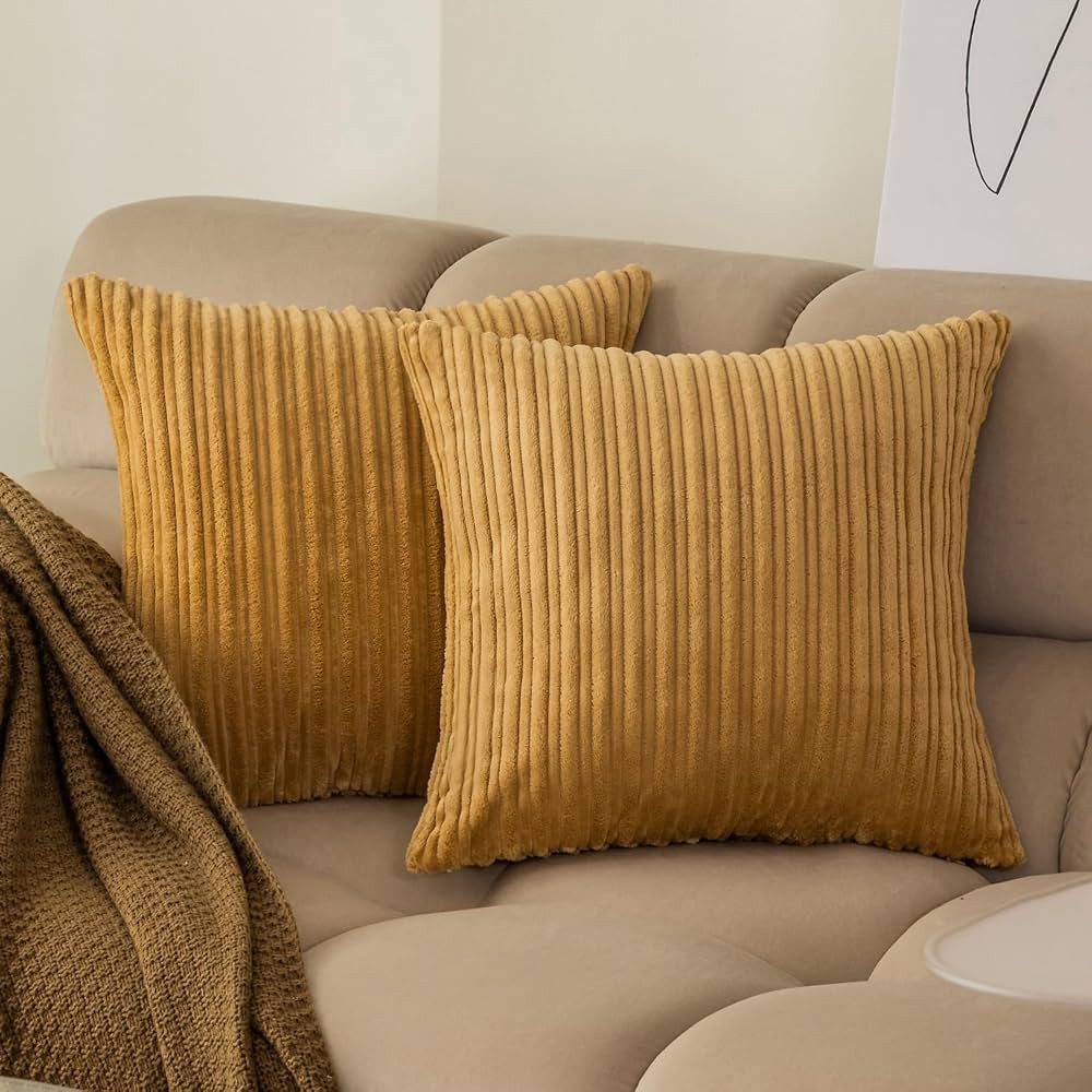 Kevin Textile Pack of 2, Corduroy Soft Decorative Square Throw Pillow Cover Cushion Covers Pillow... | Amazon (US)