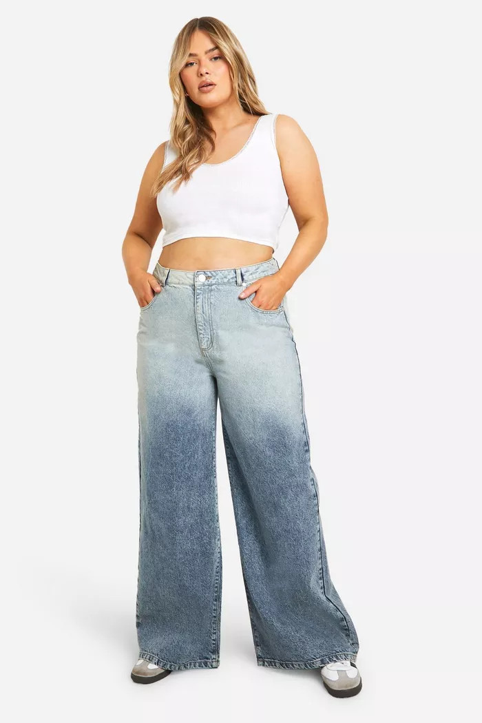 Plus Basics High Waisted Super Wide Leg Jeans | boohoo (US & Canada)