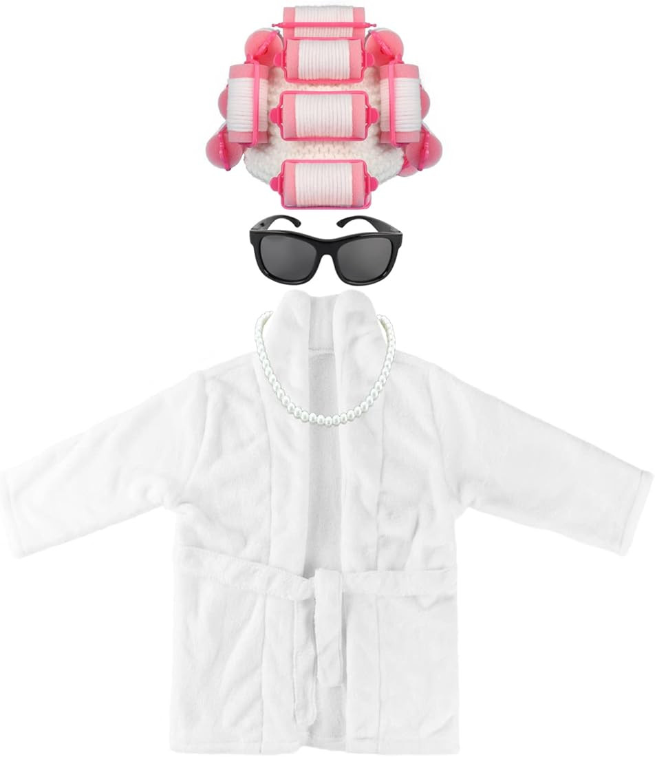 Adolala Newborn Photography Props 4 PCS Photoshoot Outfits Bathrobe Baby Curler Hat Bead Necklace... | Amazon (US)