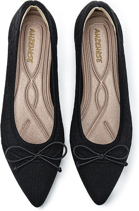 Flats for Womens Classic Pointed Toe Ballet Flats Comfortable Knit Dressy Bow Flats Shoes | Amazon (US)