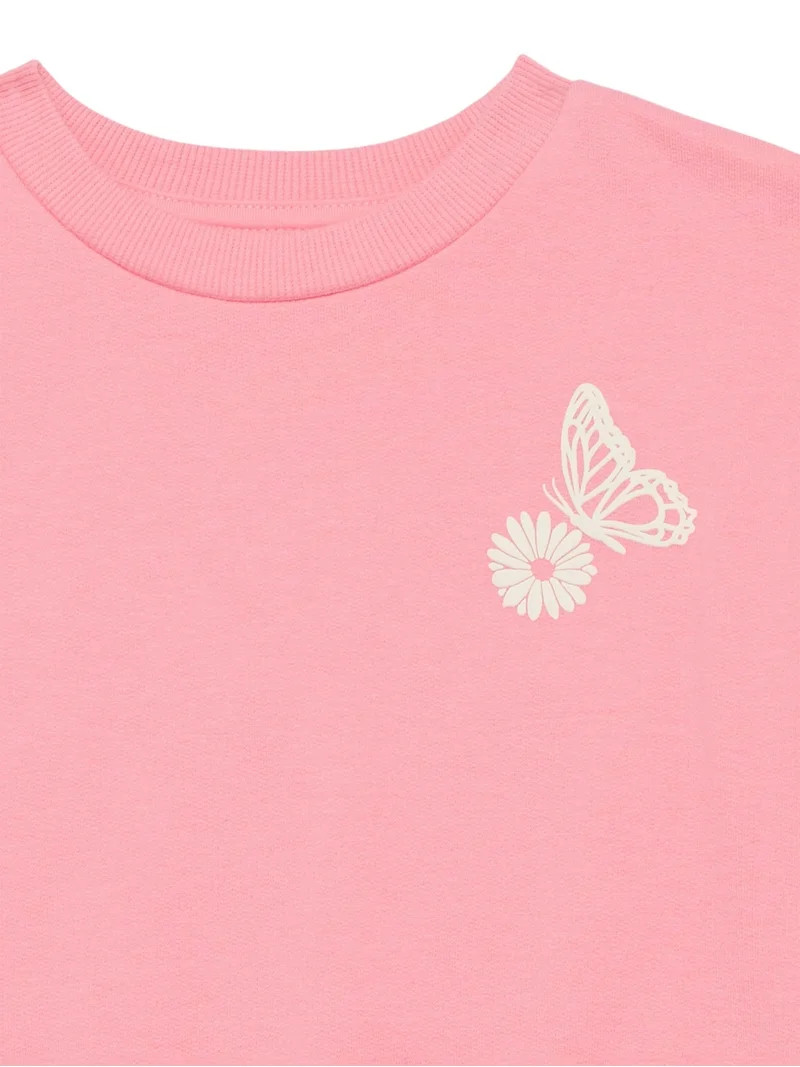 Wonder Nation Girls Fleece Crewneck Sweatshirt with Long Sleeves, Sizes 4-10 | Walmart (US)