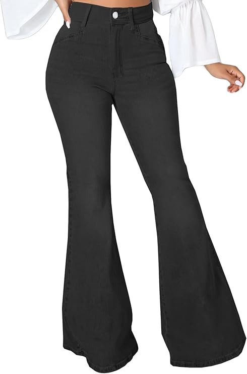 CuteCherry Bell Bottom Jeans for Women Ripped Skinny Bell Bottom Raw Hem Denim Pants | Amazon (US)