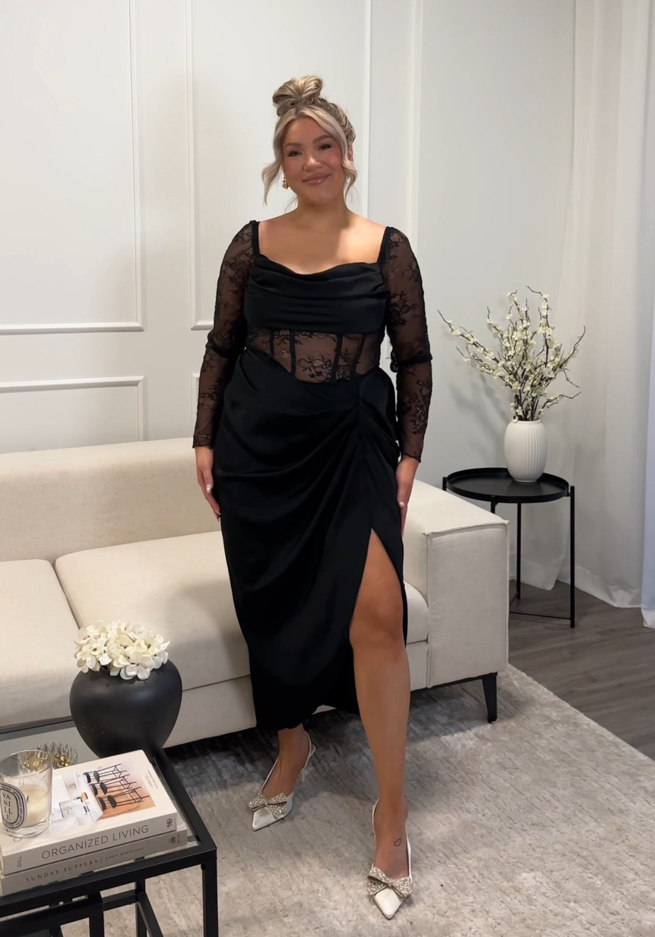 Black satin and lace midi dress 

#LTKplussize #LTKcurves #LTKpartywear