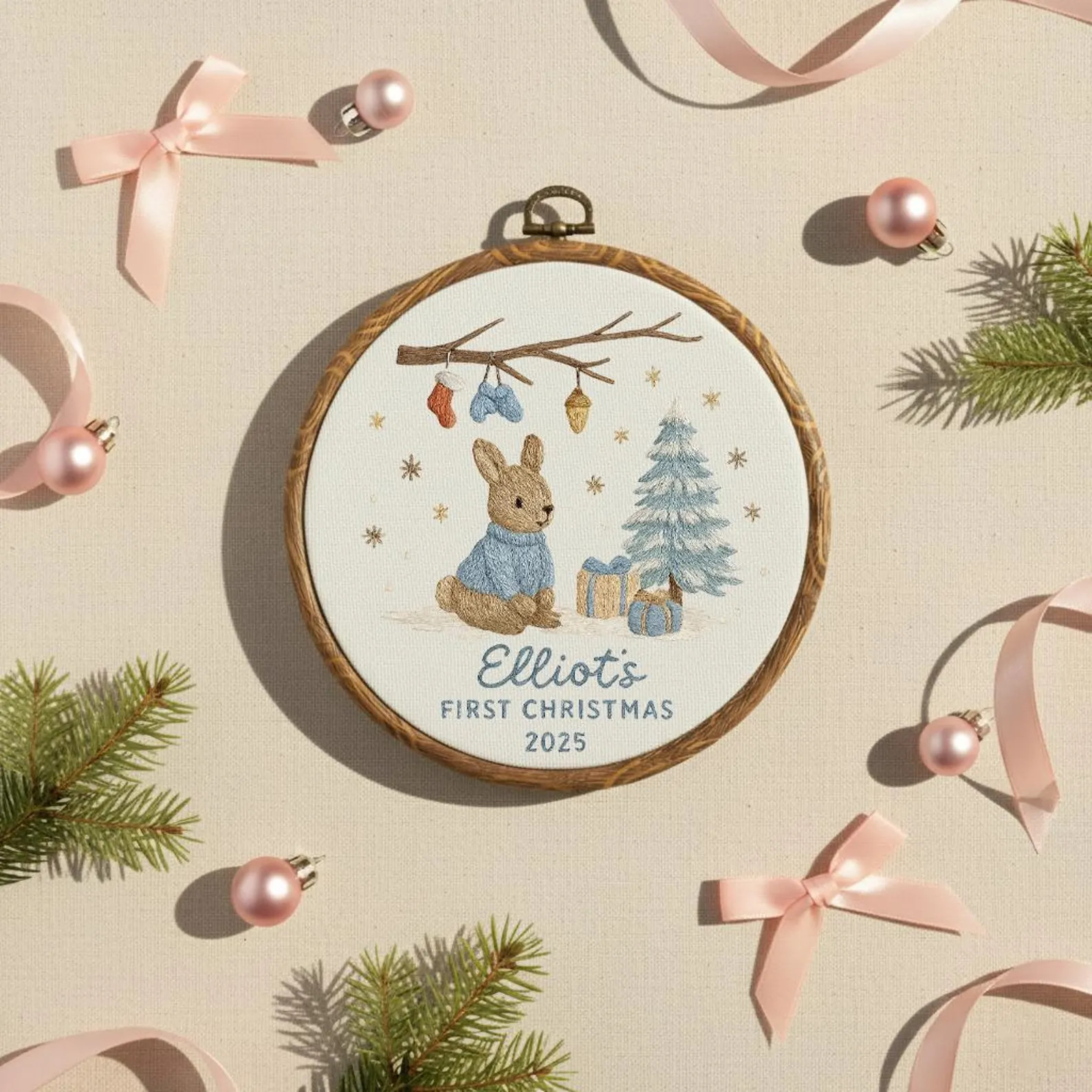 Personalized Baby's First Christmas Ornament – Embroidered Bunny Hoop - Etsy | Etsy (US)