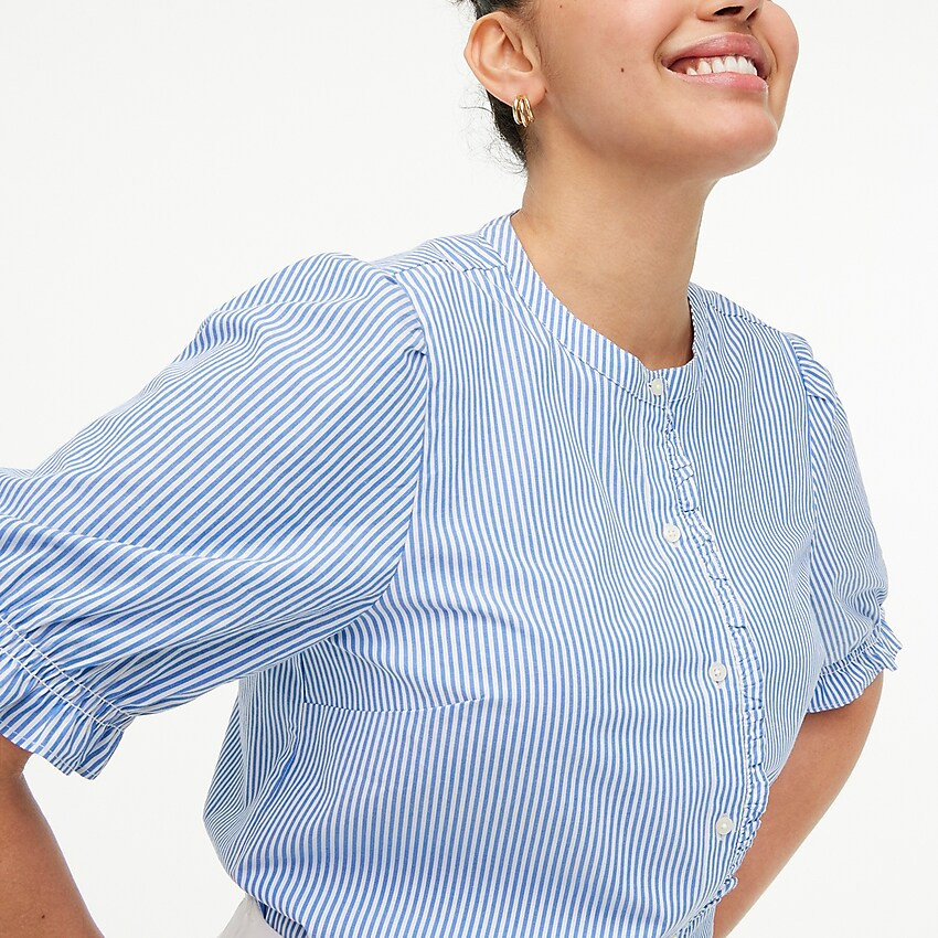 Cotton poplin puff-sleeve ruffle top | J.Crew Factory