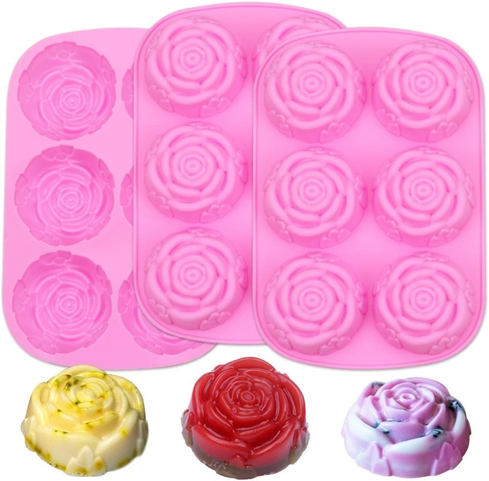 BAKER DEPOT 3 Pack Rose Silicone Mould for Handmade Soap Large Flower Mousse Cake Pudding Bakewar... | Amazon (US)