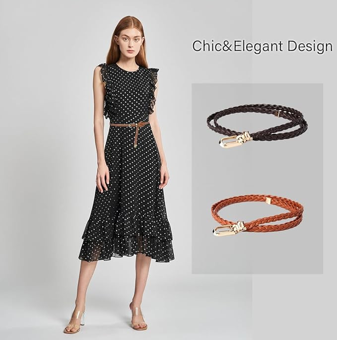 COTIM COYIN Women's Skinny Braided Leather Belts Thin Woven Waist Belts for Jeans Pants Dresses | Amazon (US)
