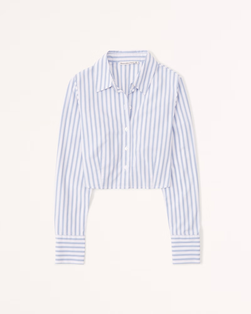 Cropped Poplin Button-Up Shirt | Abercrombie & Fitch (US)