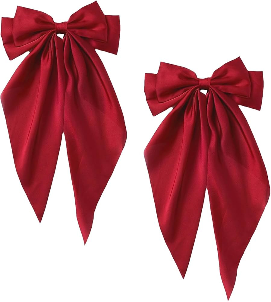 Hair Bows for Women and Girls - Large Red Satin Bow Clips with Long Tail - Accessories for Adults... | Amazon (US)