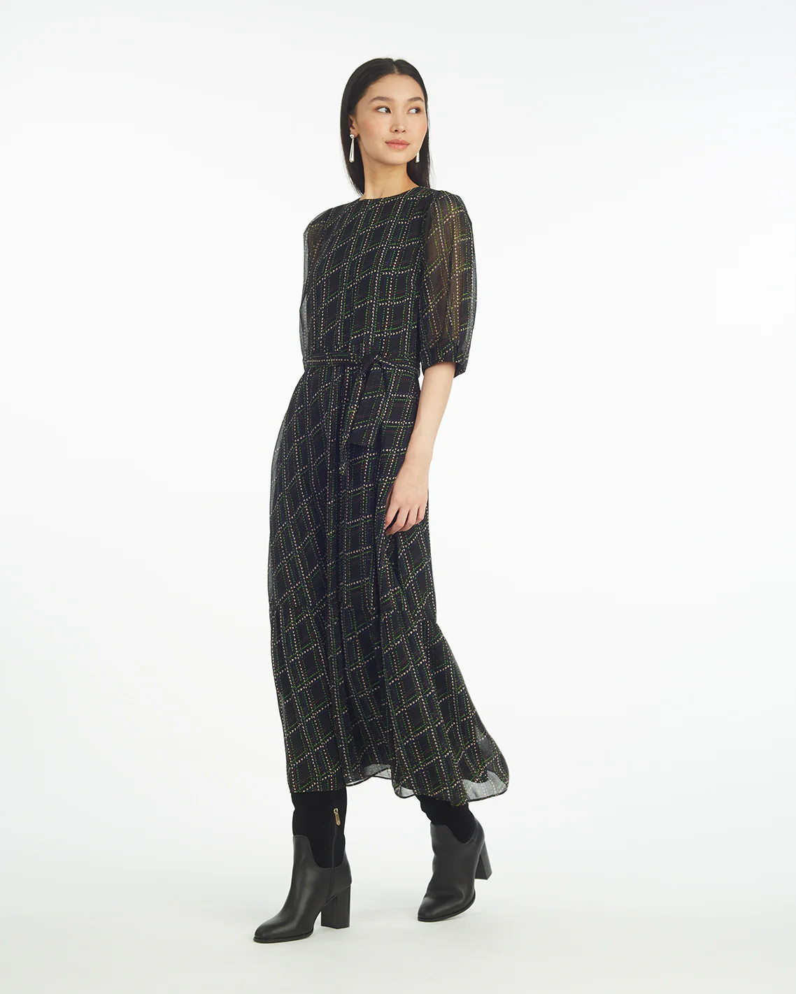 Sophie Tie Waist Midi Dress in Dainty Check | Draper James (US)