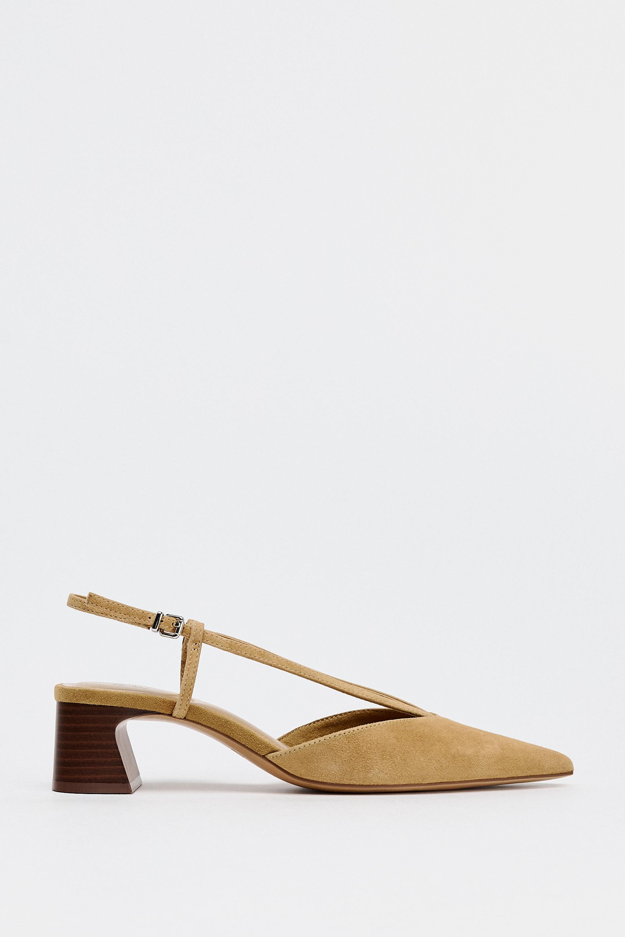 SPLIT LEATHER STRAPPY SLINGBACK PUMPS | Zara US