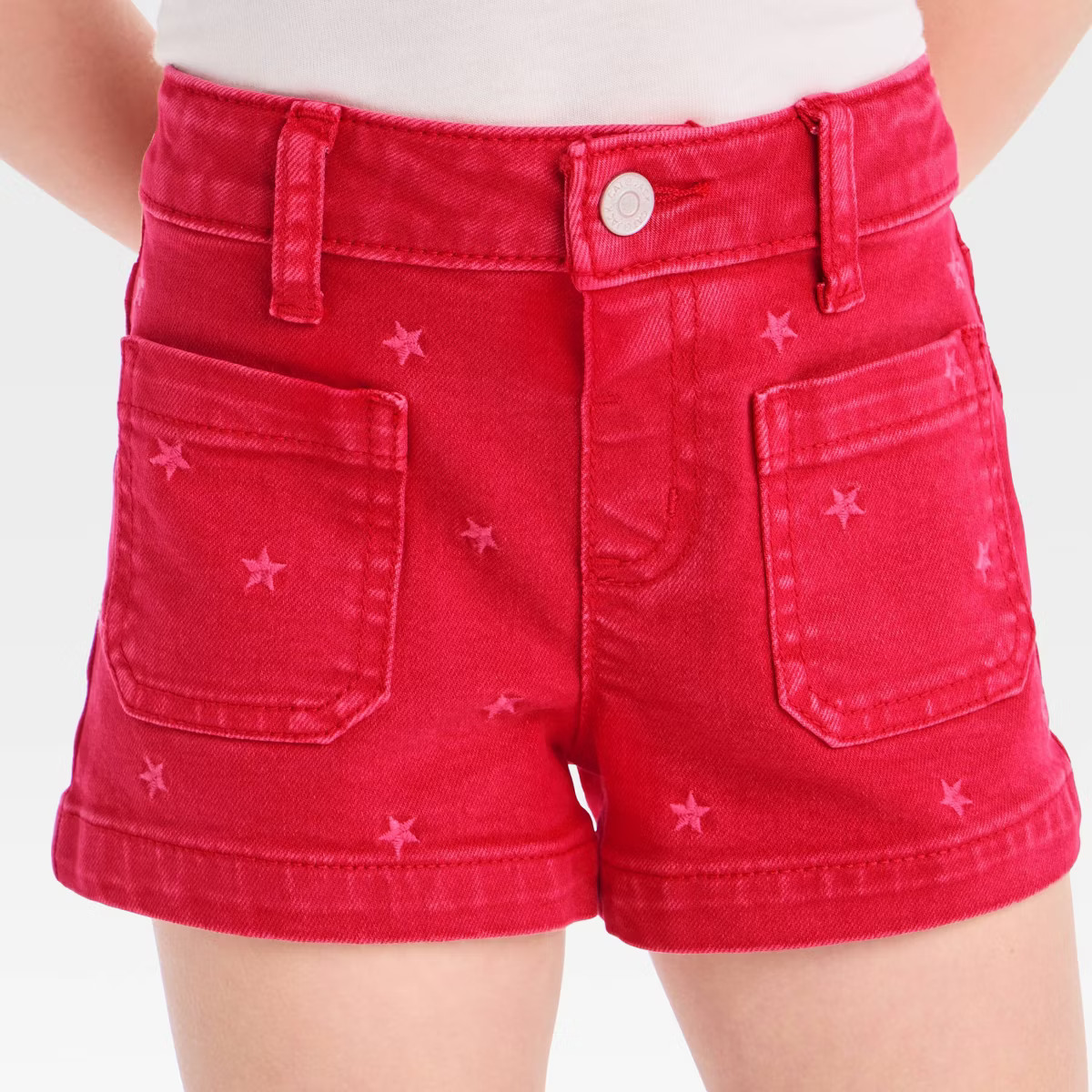 Toddler Girls' Americana Star Embroidered Jeans Shorts - Cat & Jack™ Red | Target