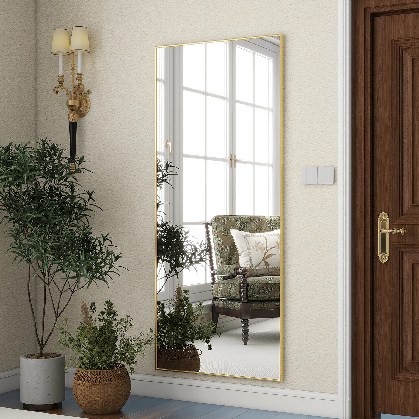 BEAUTYPEAK 30-in W x 70.0-in H Rectangle Gold Framed Full Length Floor Mirror | FM3070G | Lowe's