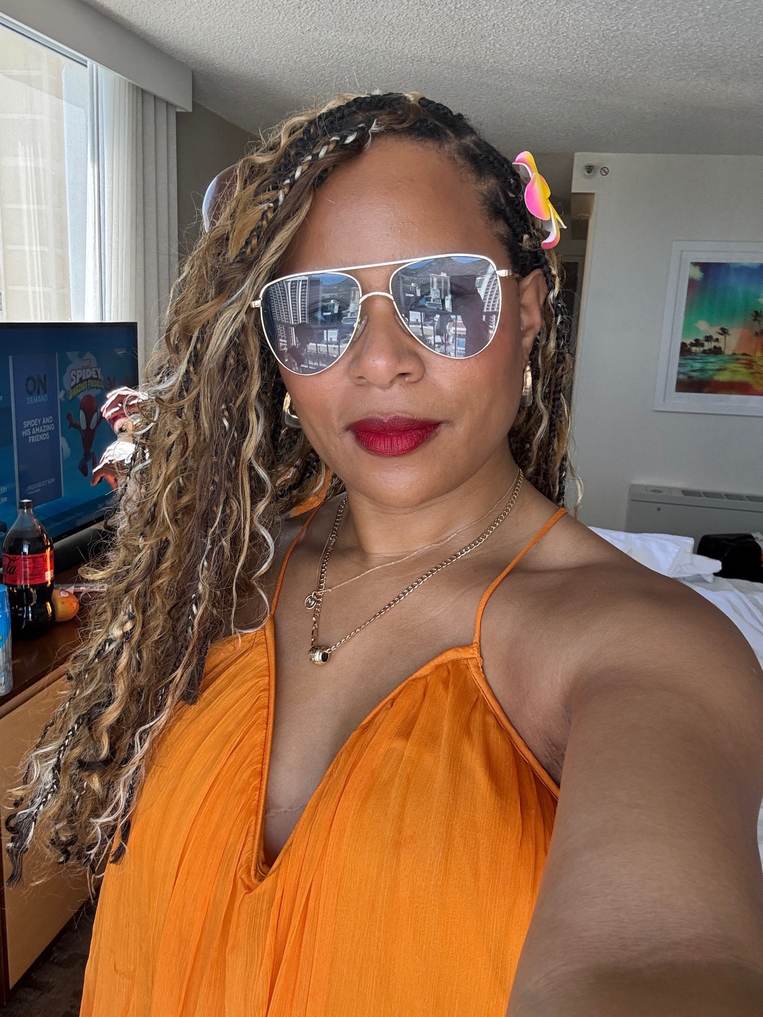 Hawaii orange ASOS dress.