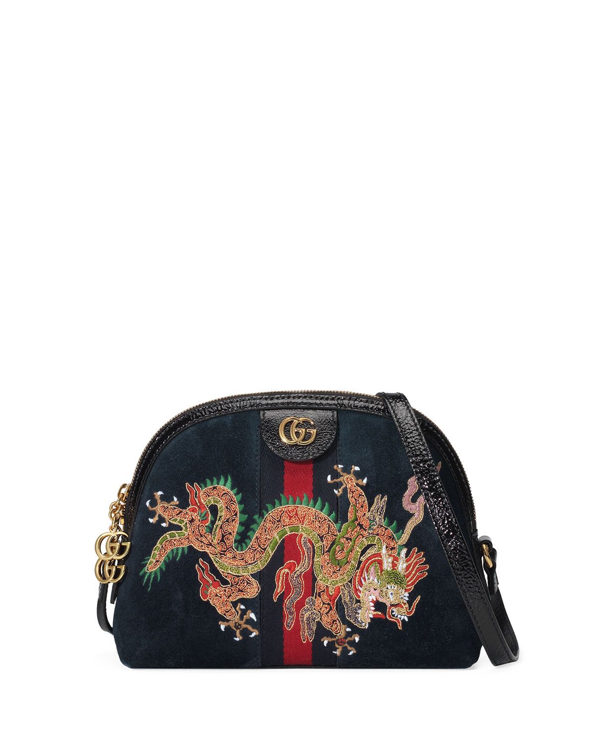 Linea Dragoni Small Embroidered Suede Shoulder Bag | Neiman Marcus
