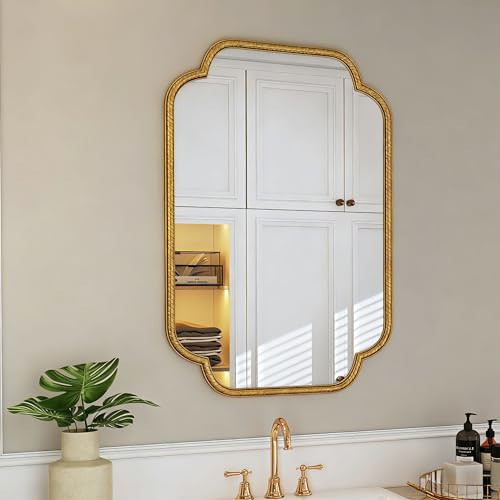 PERHOM Brushed Gold Bathroom Mirror - 24"x36" Large Decorative Mirror for Living Room, Bedroom, Entryway, Fireplace | Amazon (US)