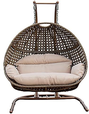 Hanging Egg Chair with Stand, 2 Person Heavy Duty Hanging Wicker Rattan Swing Chair Basket Hammock N | Amazon (US)