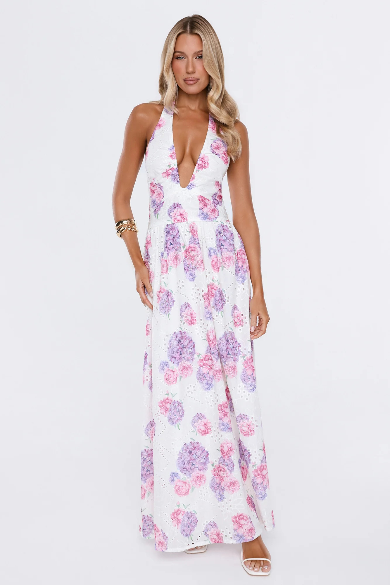 Light And Lovely Embroidered Halter Maxi Dress Lilac | Hello Molly (US)