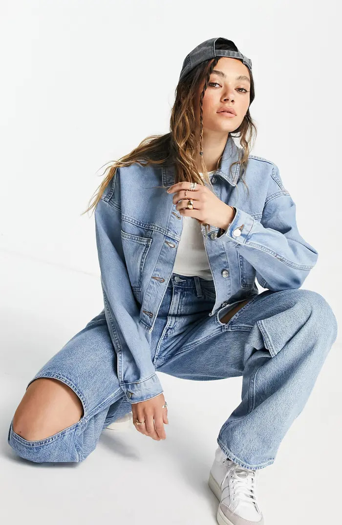 Topshop Puff Sleeve Crop Denim Jacket | Nordstrom | Nordstrom