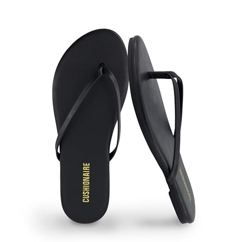 CUSHIONAIRE Cruise Flip Flops for Women Footwear | Vacation Beach Essentials | Casual Summer Sandals for Women 2025 with Wide Width, BLACK 8.5 | Amazon (US)