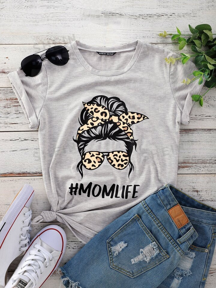 SHEIN LUNE Letter And Figure Print Tee | SHEIN