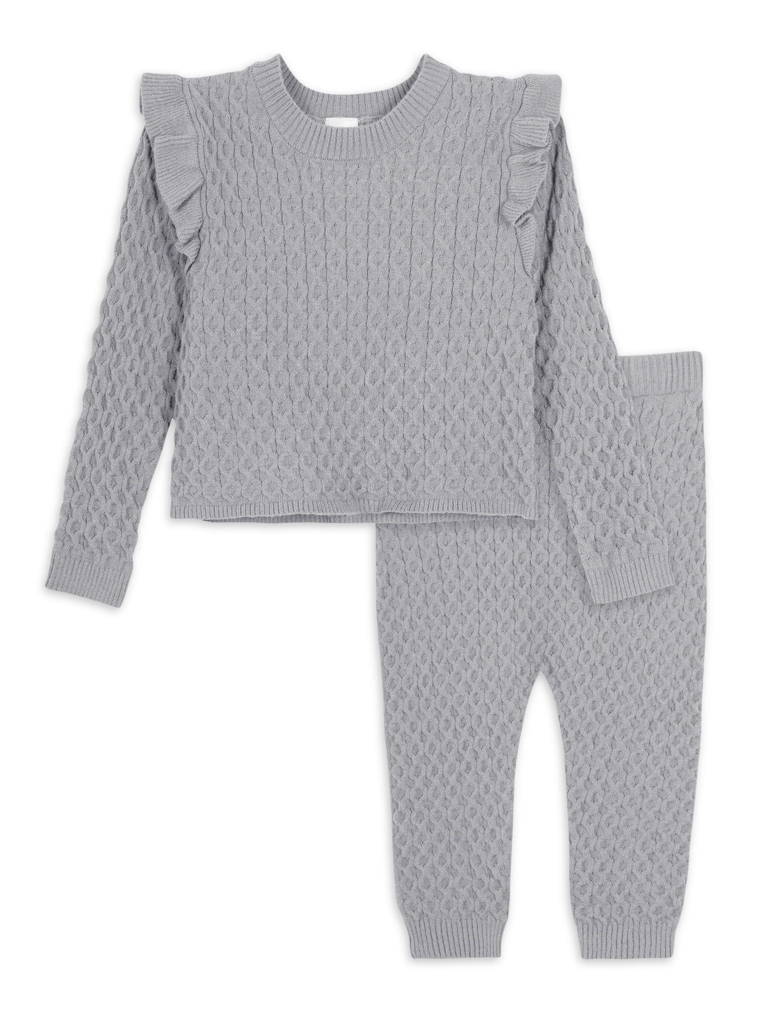 Modern Moments by Gerber Baby & Toddler Girl Cable Knit Ruffle Sweater & Pant, 2-Piece Outfit Set... | Walmart (US)