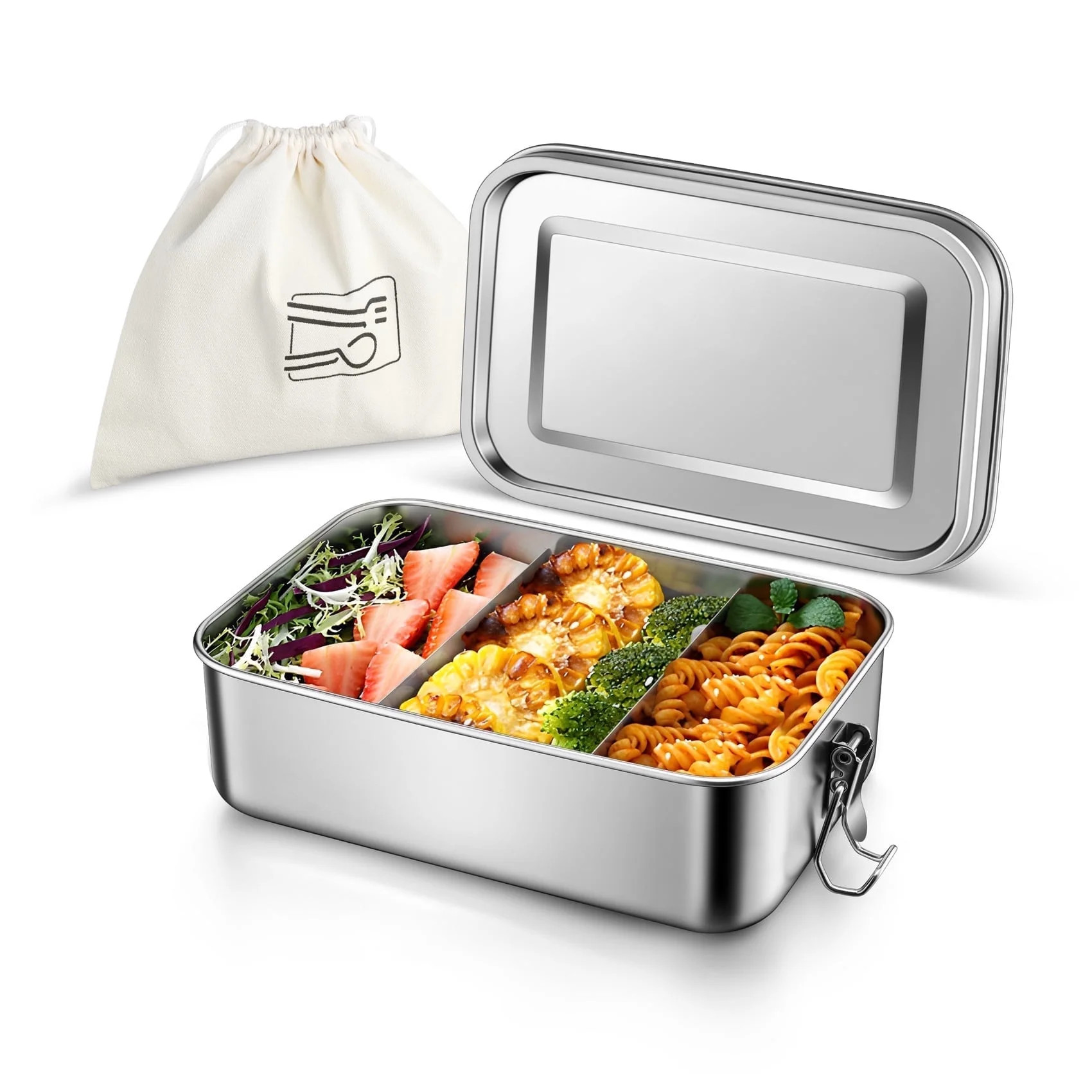 Vesteel Bento Box, 47oz Stainless Steel Lunch Box Metal Food Container with 2 Removable Dividers ... | Walmart (US)