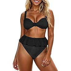 Saodimallsu Womens 2 Piece High Waisted Swimsuit Ruffle Bikini Sets Twist Knot Ribbed Bathing Sui... | Amazon (US)
