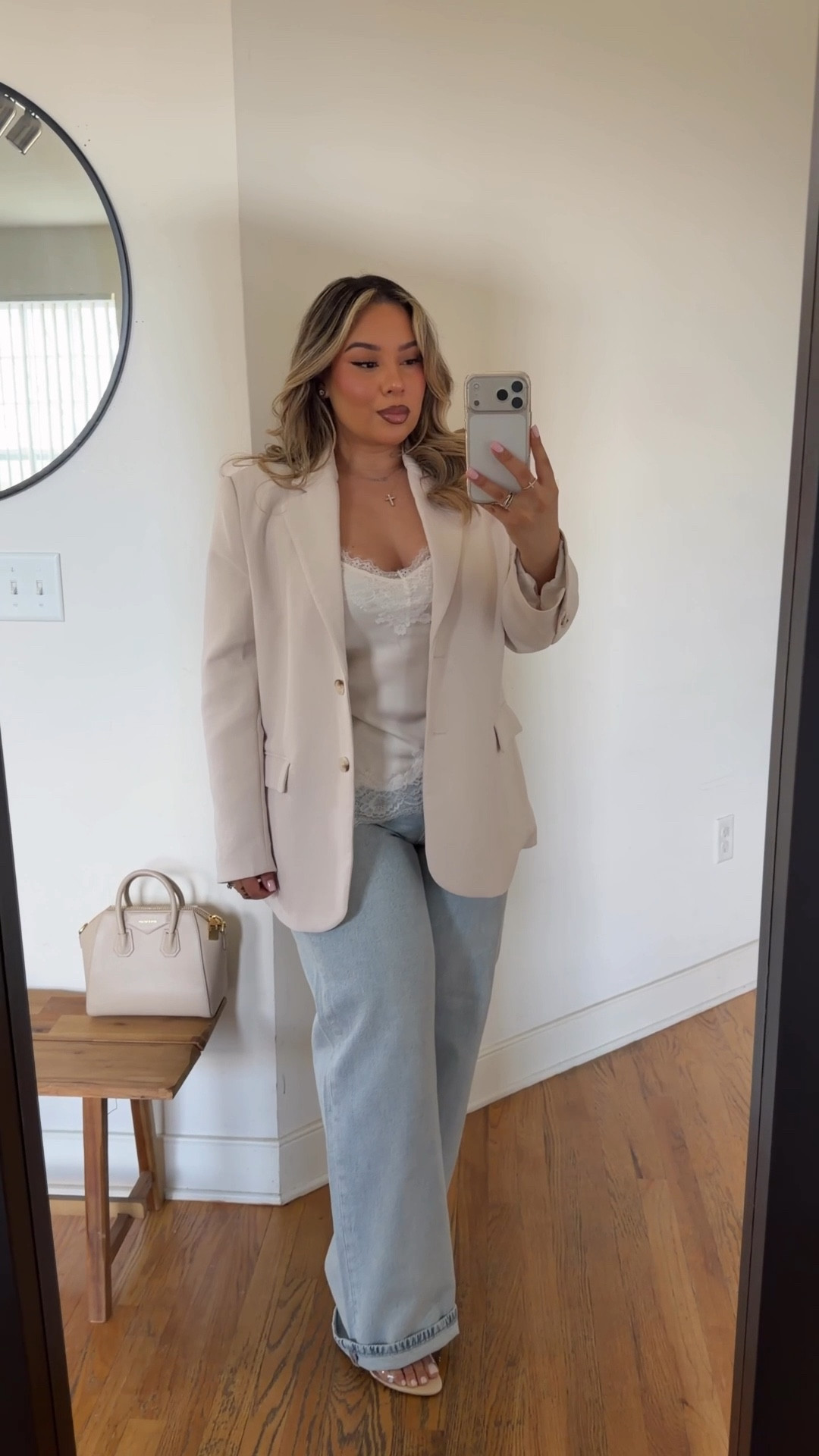 It’s giving brunch outfit🥰🤍

Blazer: L(it is a relaxed fit) 
Lace top: L 
Jeans: 31 

#LTKMidsize #LTKSeasonal