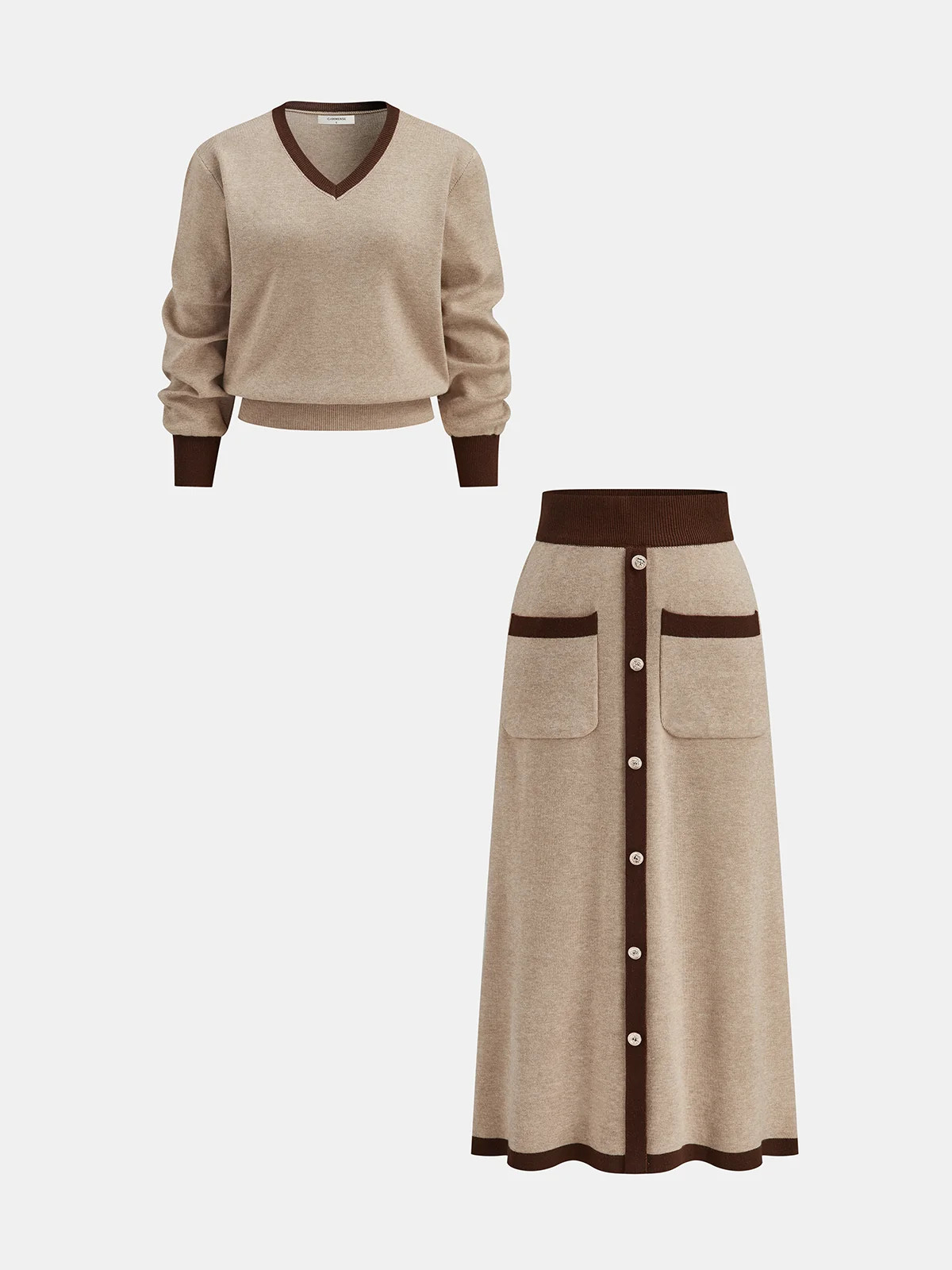 Contrast Trim Knit Top and Midi Skirt Set | Commense