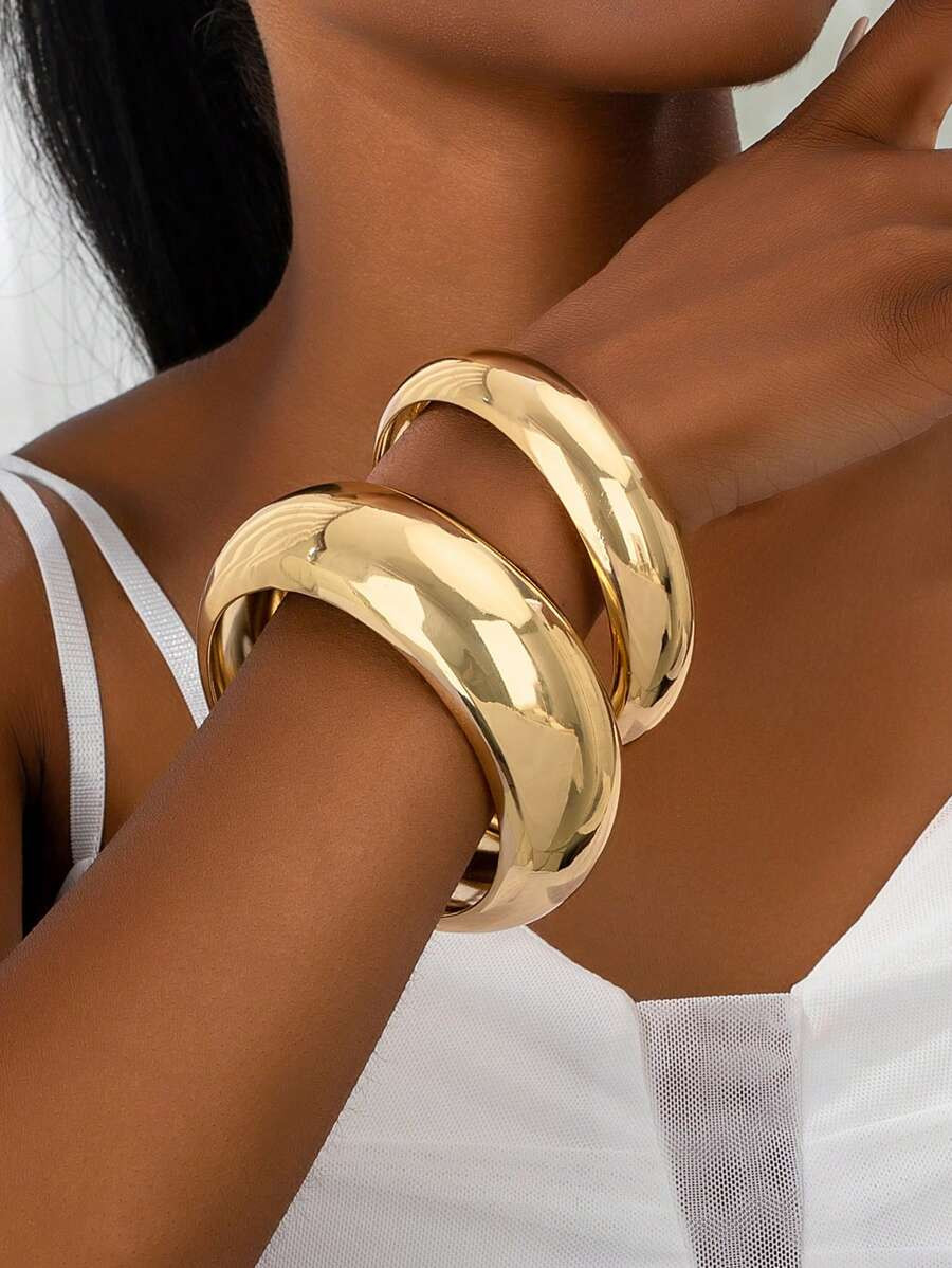 2pcs Exaggerated Classic Style Gold Bangle Bracelets, Suitable For Women Party, Date, Holiday Wea... | SHEIN
