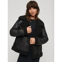 Superdry Faux Shearling Aviator Jacket - Black | Very (UK)