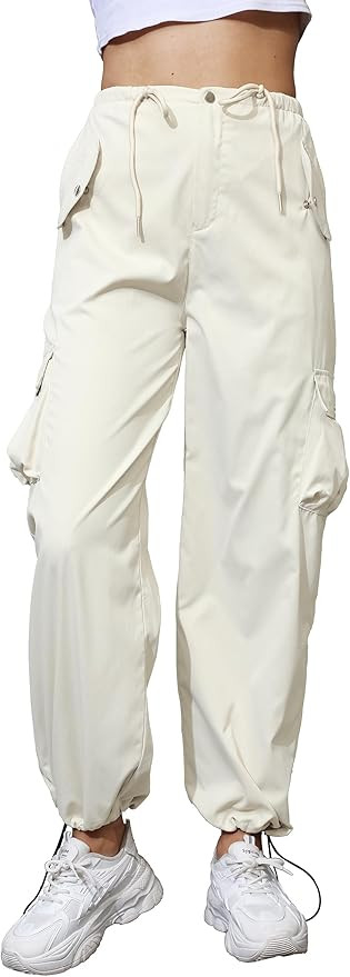 CXXQ Cargo Pants Women Baggy Drawstring Elastic High Waisted Parachute Pants for Women with 6 Poc... | Amazon (US)