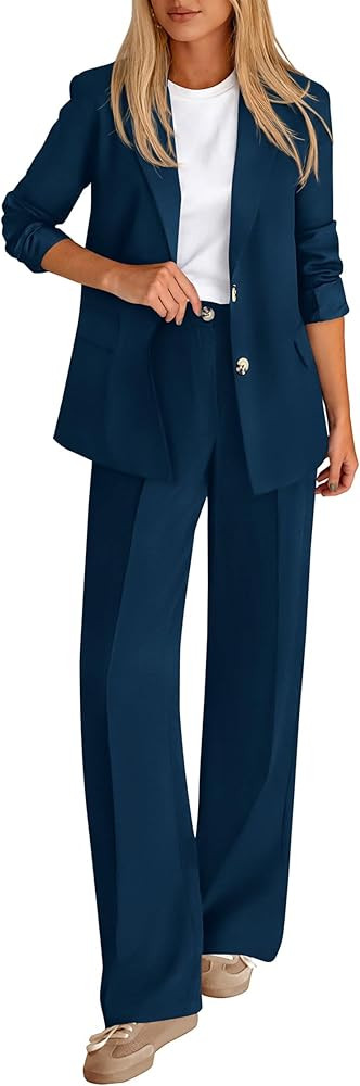 KIRUNDO Womens Suits 2 Piece Set Business Casual Blazer Jacket Wide Leg Dress Pants Suits Profess... | Amazon (US)