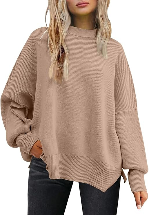 LILLUSORY Women's Oversized Batwing Sweaters 2025 Fall Outfits Trendy Crewneck Knit Side Slit Fas... | Amazon (US)