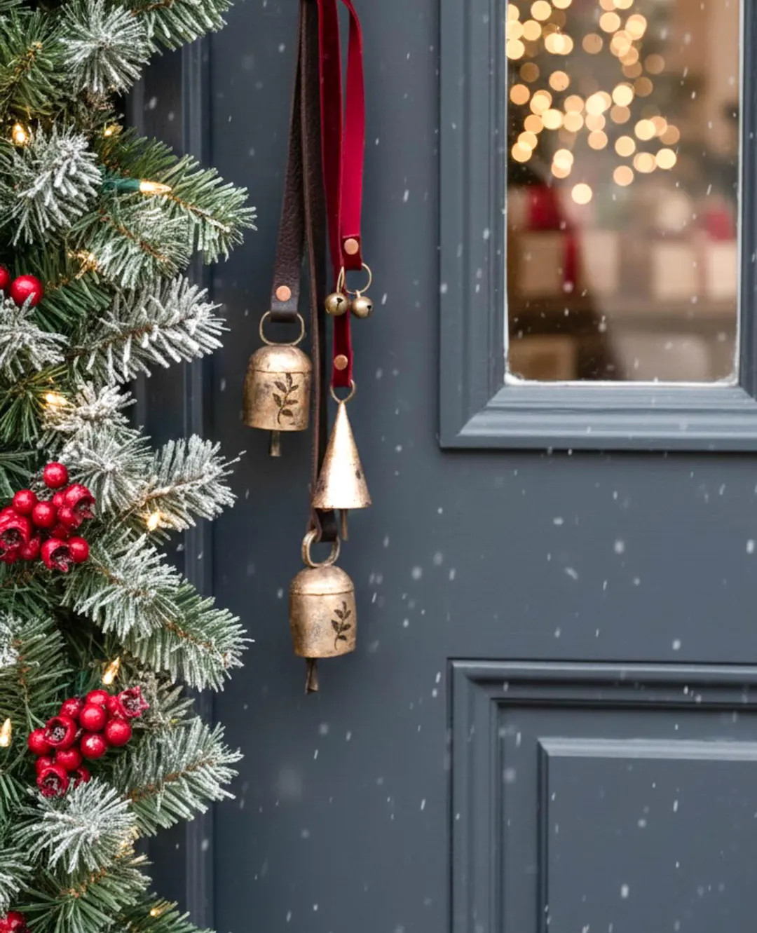 Holiday Etched Hanging Christmas Bells Leather & Velvet Door Hanger-wreath Bells-holiday Decor - ... | Etsy (US)